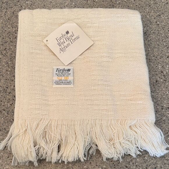 FARIBO Vintage 80s/90s Wool Blend Afghan Throw Blanket *NEW* - Picture 2 of 7